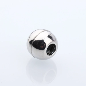 Macro detail of silver magnetic clasp with middle ring for DIY jewelry necklaces