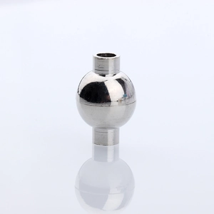 Polished silver magnetic jewelry clasp for necklaces with a mirrored finish and ball design