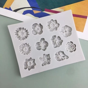 White silicone DIY flower mold with 10 cavities for fondant cake and craft making
