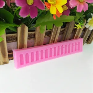 Pink silicone fence mold for DIY cake fondant decorating with detailed wood texture
