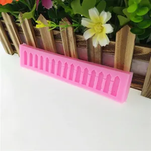 Pink silicone fence mold with 14 segments for fondant cake decorating and DIY crafts