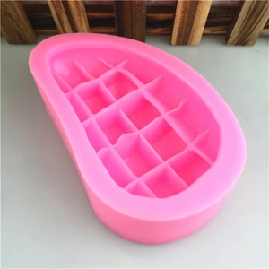 Pink silicone mango mold with grid texture for fondant cake and soap making