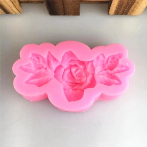 Pink silicone mini rose vine bouquet mold for DIY fondant cake and chocolate crafting
