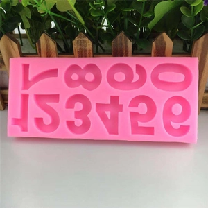Pink silicone number mold 0-9 for DIY chocolate fondant cake and candy making