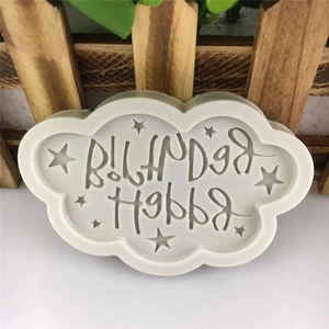 Cloud-shaped Happy Birthday silicone cake mold with stars for fondant and chocolate DIY
