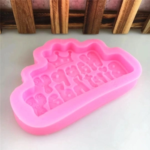 Pink silicone crown happy birthday cake mold for DIY fondant and baking crafts