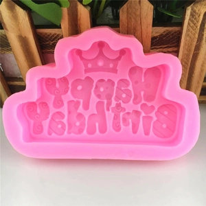Pink silicone crown Happy Birthday mold for DIY cake decorating and fondant crafts