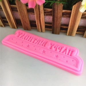 Pink silicone Happy Birthday and stars mold for chocolate and fondant cake decoration