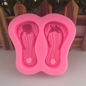 Pink flip-flops silicone mold with seashell and starfish for DIY cake decoration