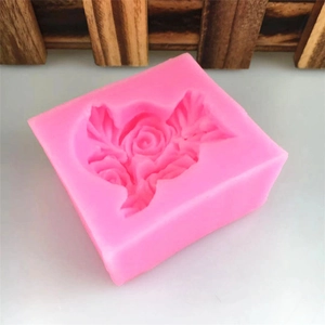 Pink 3D rose and leaf pattern silicone mold for handmade soap and fondant cake decorating