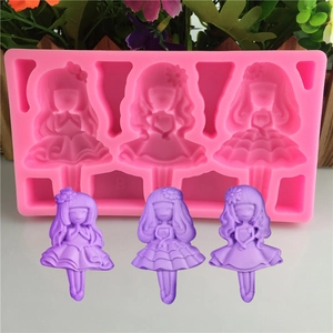 Pink silicone mold for three little princess girls fondant cake and chocolate decoration