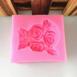 Pink square silicone mold with 3 rose flower designs for DIY fondant and handmade soap