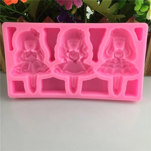 Pink silicone mold featuring three little girls for fondant, chocolate, and cake decorating