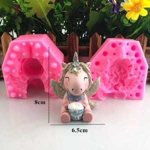 Pink unicorn silicone mold set for 3D mousse cake and DIY fondant crafts, 8cm height