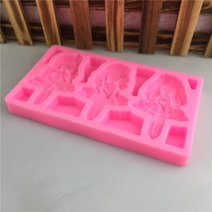 Pink silicone fondant mold featuring three little princess designs for cake decorating