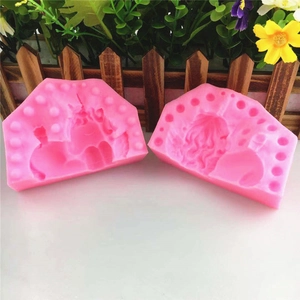 Pink silicone mold with sleeping unicorn relief for mousse, chocolate and fondant cake