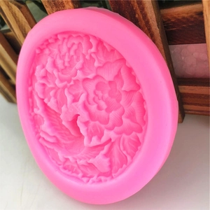 Stampo rotondo in silicone rosa per decorazione torte e fondente con fiori peonia