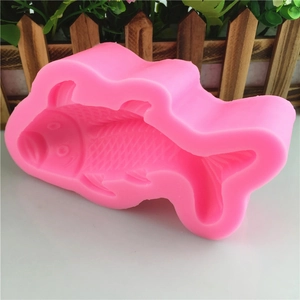 Detailed 3D large carp shaped pink silicone mold for DIY fondant cakes and chocolate making