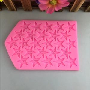 Pink silicone star mold with 26 alphabet cavities for fondant, chocolate and DIY cakes