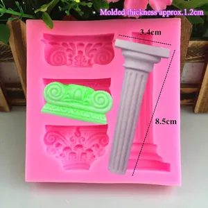 Pink silicone Roman column mold for DIY fondant cakes and plaster crafts with floral decor