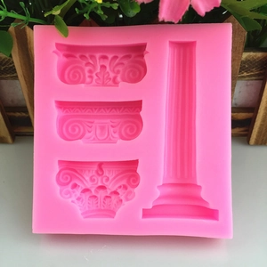 Pink silicone Roman column mold for DIY fondant cakes, plaster casting and soap crafting
