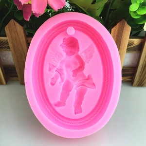 Pink silicone angel relief mold for handmade soap, candles and plaster DIY crafts