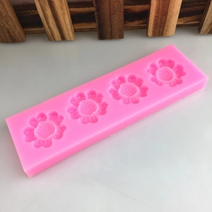 Pink 4-cavity floral silicone mold for chocolate and fondant cake decoration tools