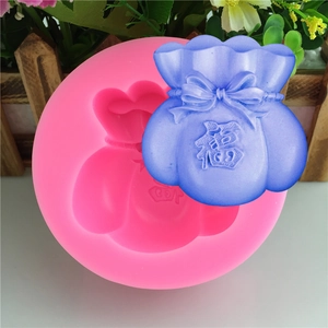 Moule en Silicone en Forme de Sac de Fortune Avec Nœud Papillon et Caractère Fu pour Gâteau Fondant Savon Artisanal Bougie