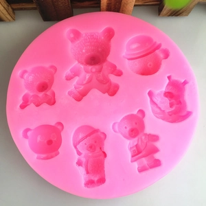 Stampo in silicone rosa con 7 orsetti per decorazioni di torte e cioccolato