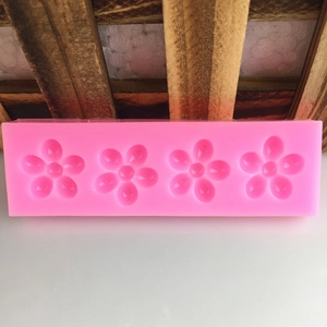 Pink silicone mold with 4-cavity five-petal flower shape for DIY baking and handmade soap