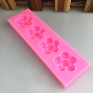 Pink 4-cavity spiral flower silicone mold for handmade chocolate fondant cakes
