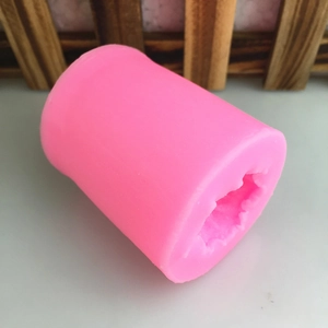 Pink 3D bear cylinder silicone mold for fondant cake, candles and handmade soap crafts