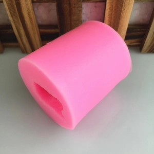 Pink cylindrical 3D bear silicone mold for handmade candles and fondant cake decorations