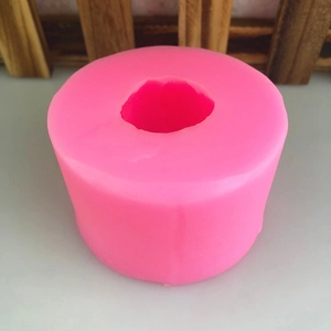 Pink cylindrical silicone mold for DIY rose bud fondant cake decoration and soap making