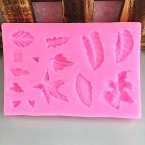 Stampo in silicone rosa per decorazione torte e fondente con varie forme di foglie