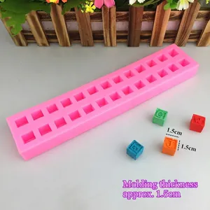 Pink silicone mold with 24 cavities for 3D square letter soap and chocolate making