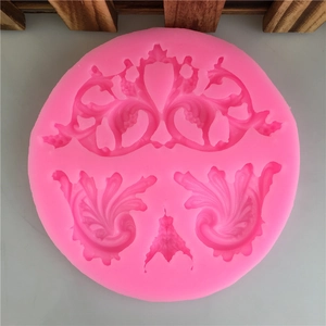 Pink silicone mold with Baroque relief flower vine pattern for DIY fondant cake decoration