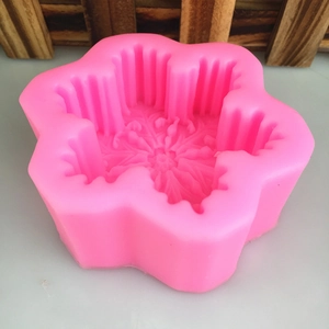 Pink 5-petal flower snowflake silicone mold for DIY soap, cake baking and craft making