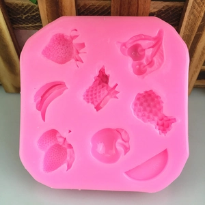 Stampo in silicone rosa con forme di fragola ananas banana e mela per decorazione di torte