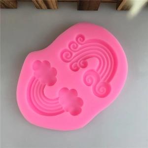 3D rainbow and cloud silicone mold in pink for fondant and chocolate baking decoration