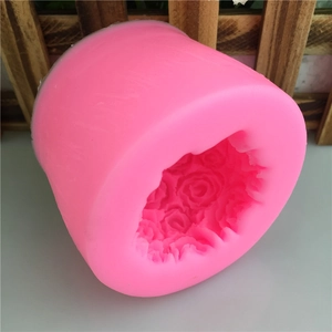 Pink silicone mold for 3D rose flower bouquet used in cake decorating and soap making