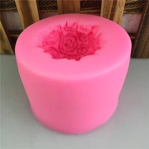 Pink cylindrical rose bouquet silicone mold for handmade soap, candle and fondant cake decorating