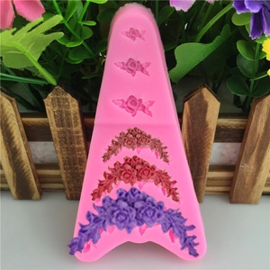 Rose Flower Garland Silicone Mold Pink 3D Fondant Cake Decoration Tool Handmade Craft Baking Mold For DIY Cake Topper
