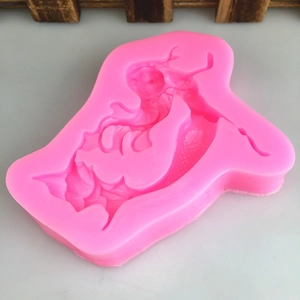 Stampo in silicone rosa con silhouette di sirena per decorazioni in pasta di zucchero DIY