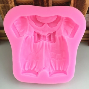 Pink silicone baby romper mold with bow and rocking horse details for fondant DIY