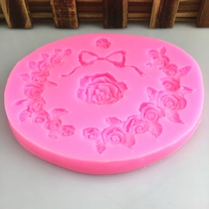 Moule en silicone rose avec couronne de roses et ruban pour décoration de gâteau DIY