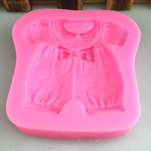 Pink silicone baby clothes mold with rocking horse and bow for fondant cake decorating
