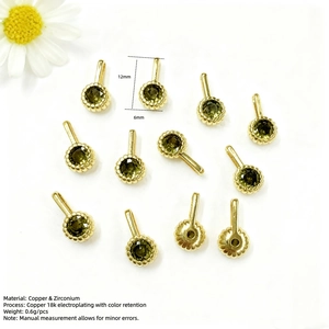Round 18k gold plated copper charm with green zircon inlay for DIY jewelry making