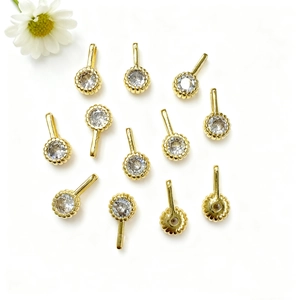 Golden round zircon pendants with beaded edging for DIY jewelry making and crafts