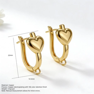 18k vergulde koperen U-vormige hart oorbellen voor DIY sieraden maken